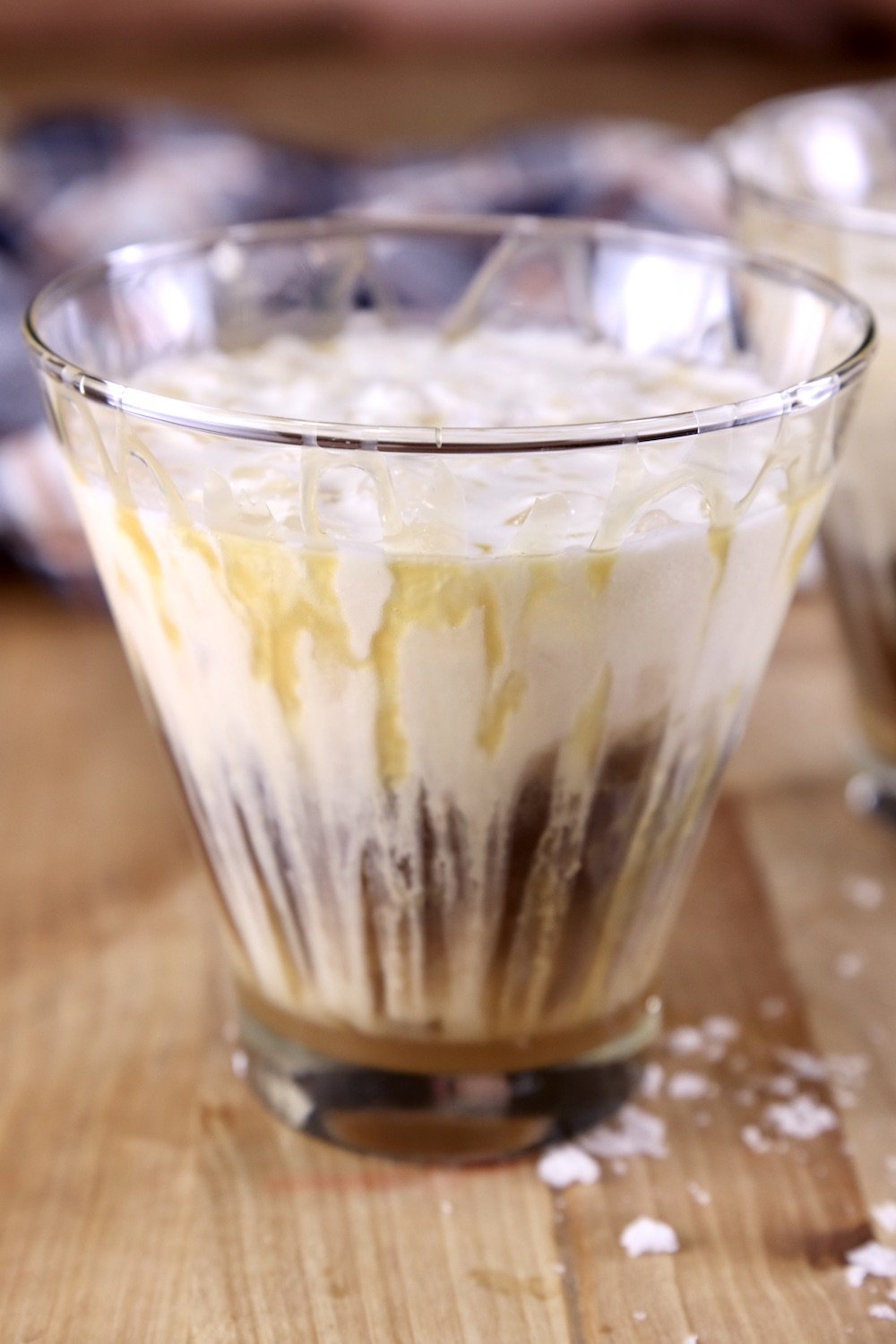 Closeup of salted caramel white Russian drink