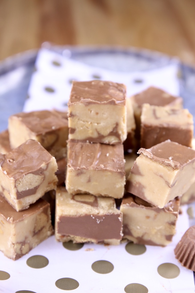 Stack of peanut butter cup fudge