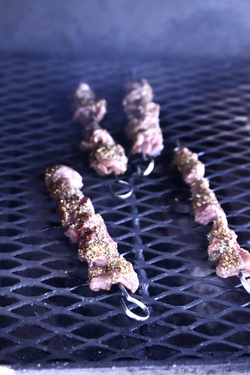 steak skewers on a grill
