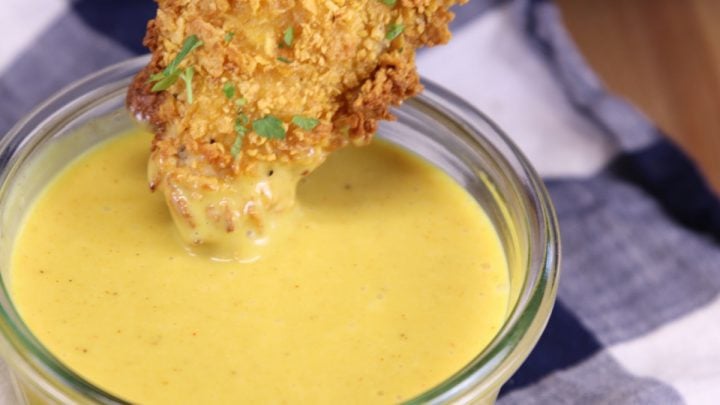 honey mustard dipping sauce with chicken strip