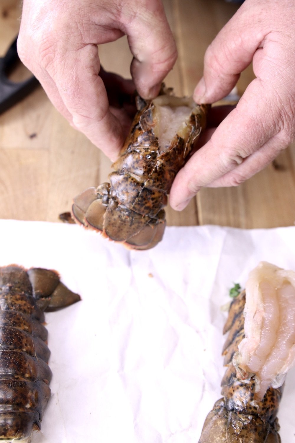 Butterflying lobster tails for grilling
