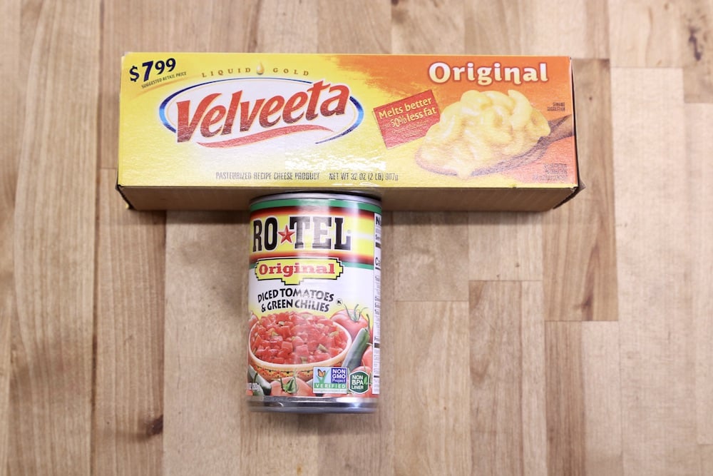 Velveeta Cheese and can of RoTel Tomatoes