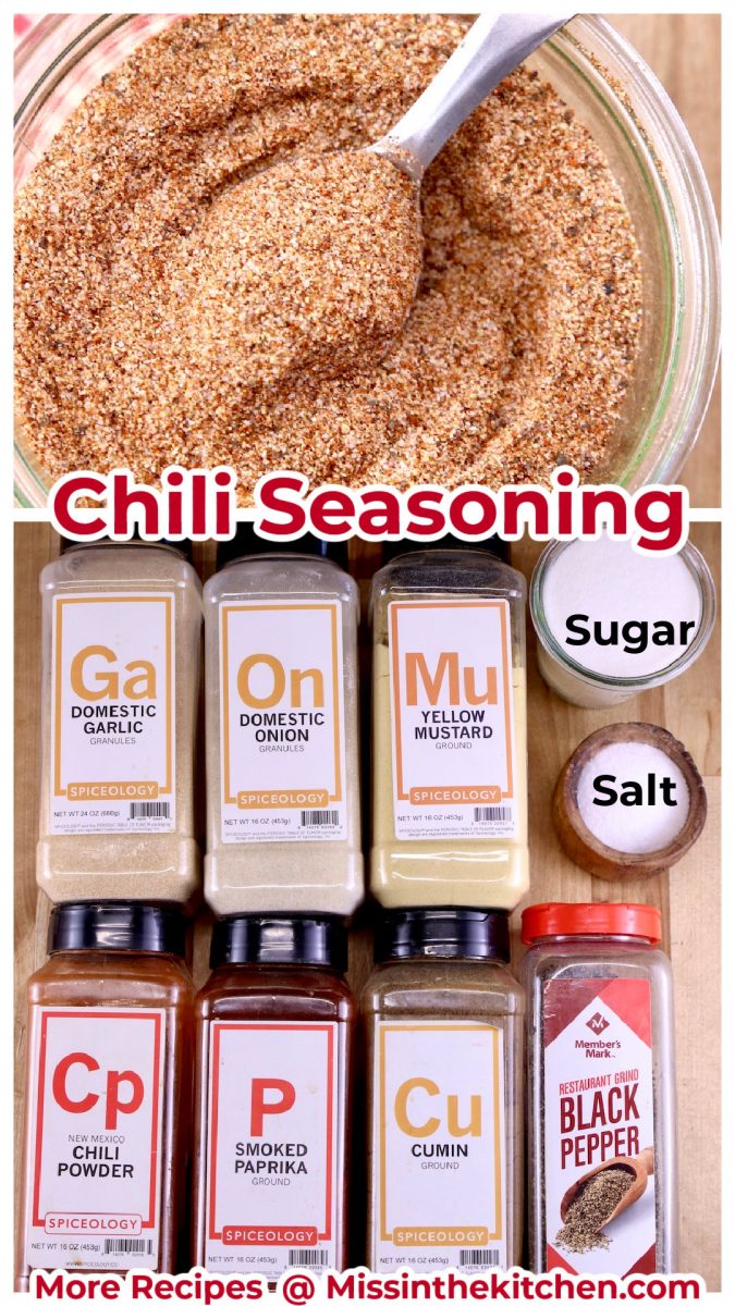 Chili Seasoning collage with bowl and layout of ingredients