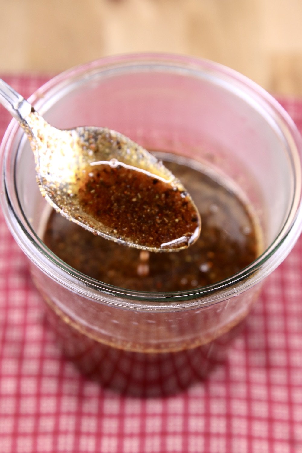 Maple glaze for grilling chicken in a jar, spoon dipping sauce