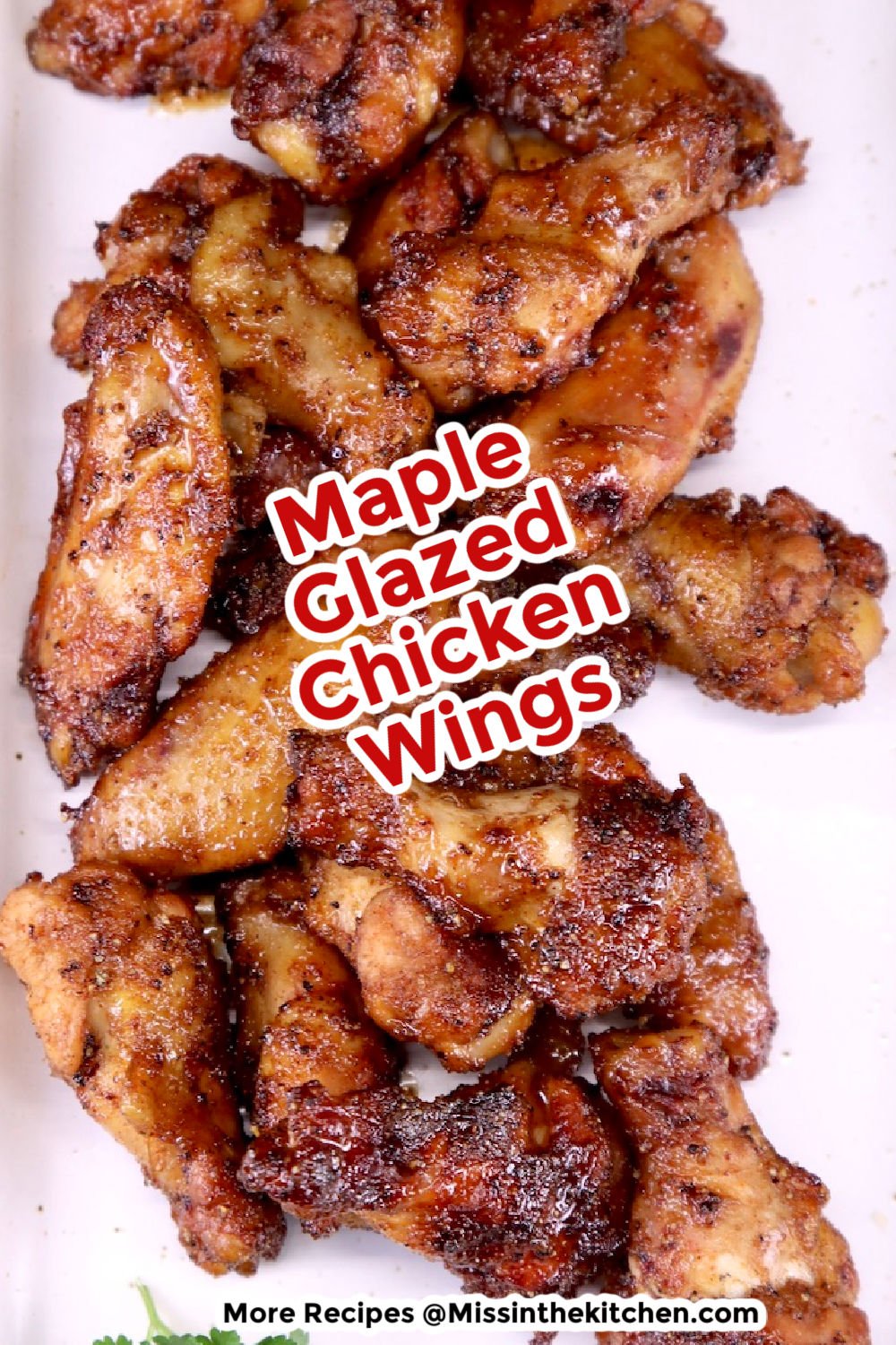 Maple Glazed Chicken Wings with text overlay
