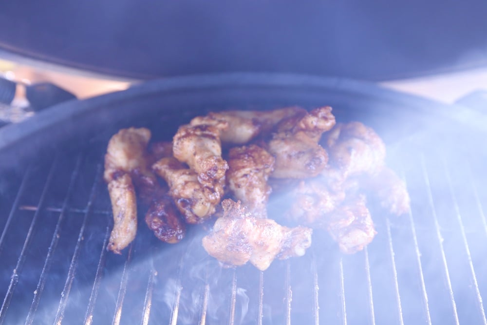 maple glazed wings on a grill