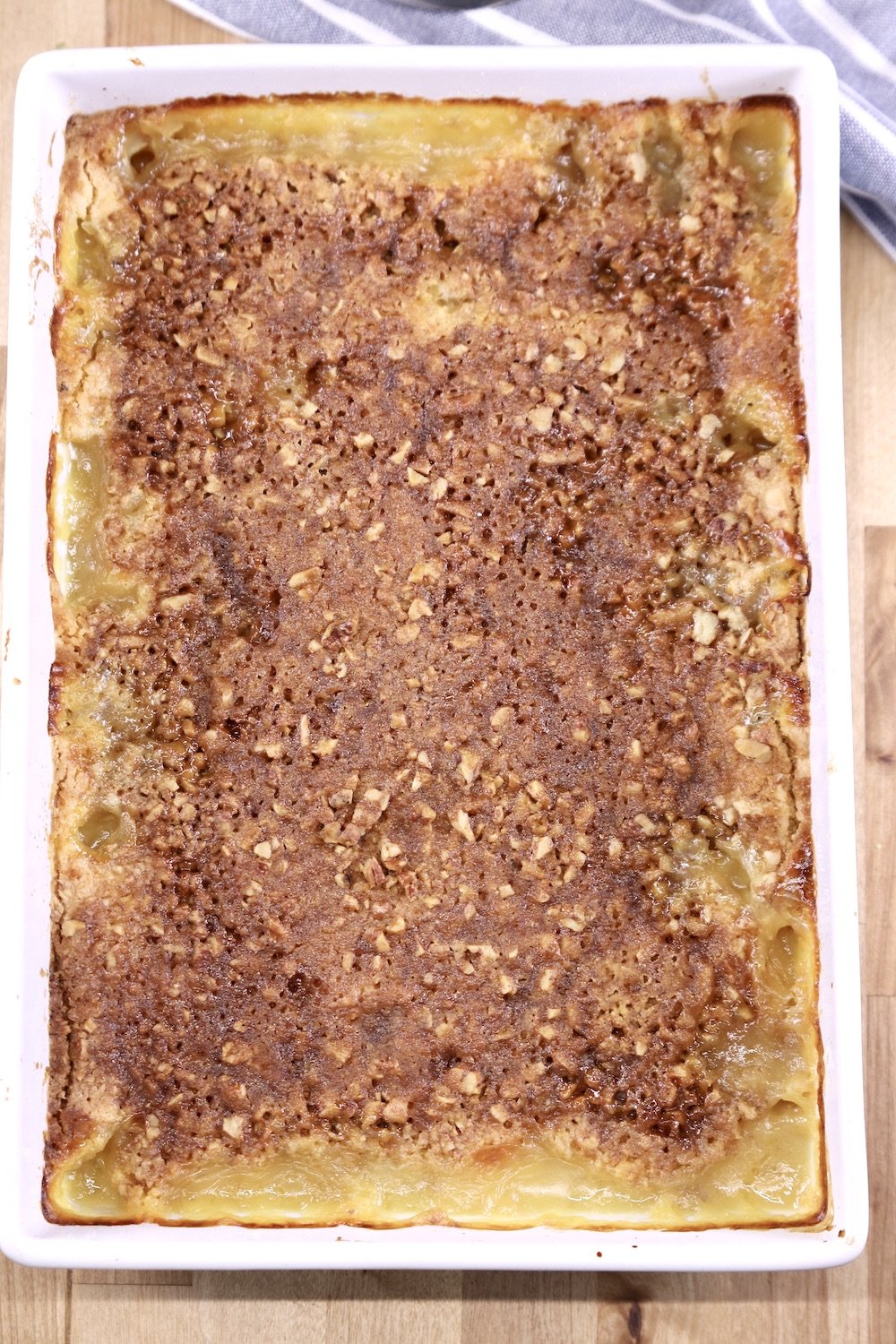 Baked pineapple dump cake with pecans and brown sugar