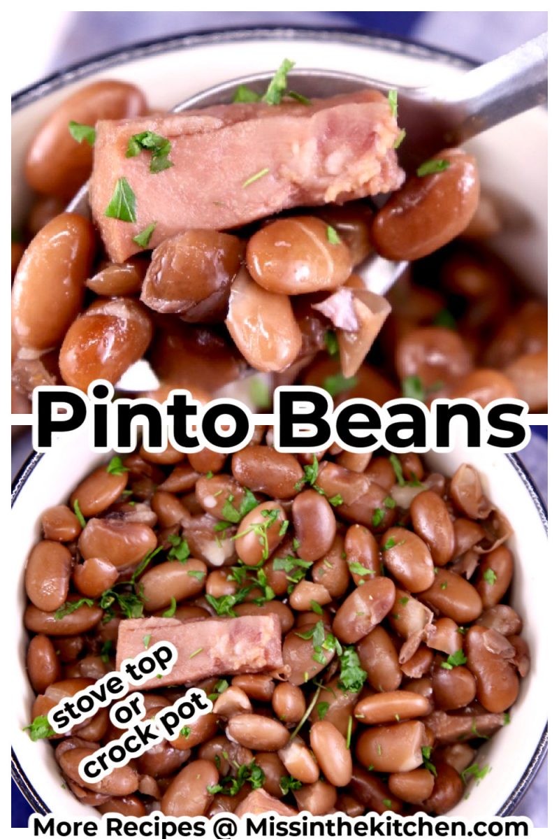 Pinto Beans collage - close up with spoon and bowl of beans