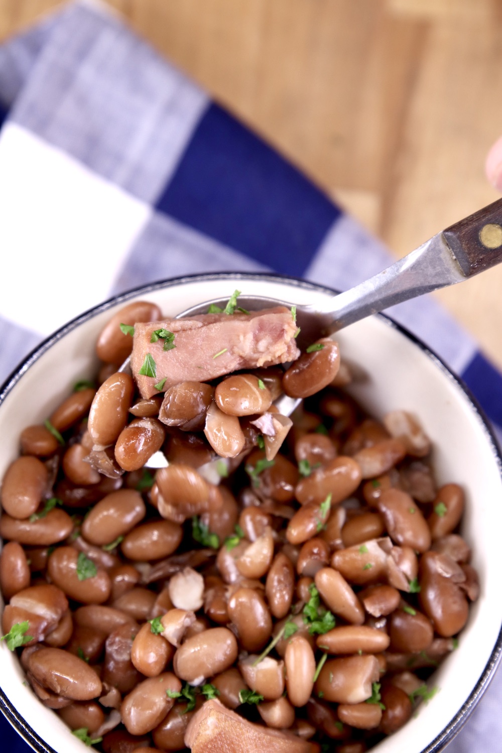 Pinto Beans in a bowl with ham