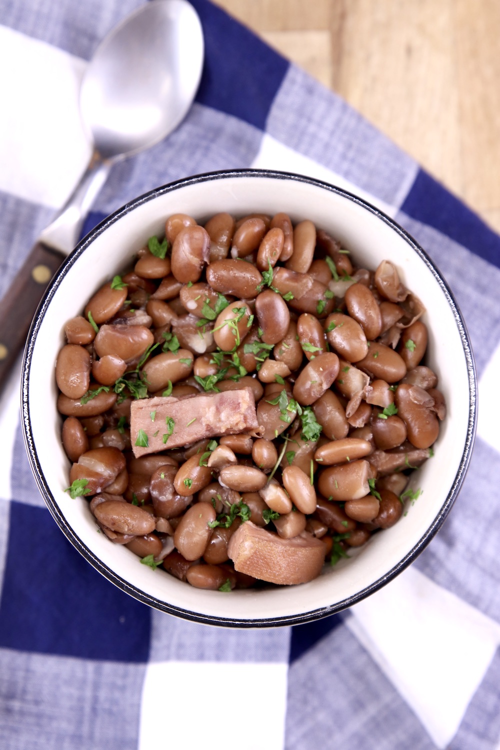 bowl of pinto beans and ham