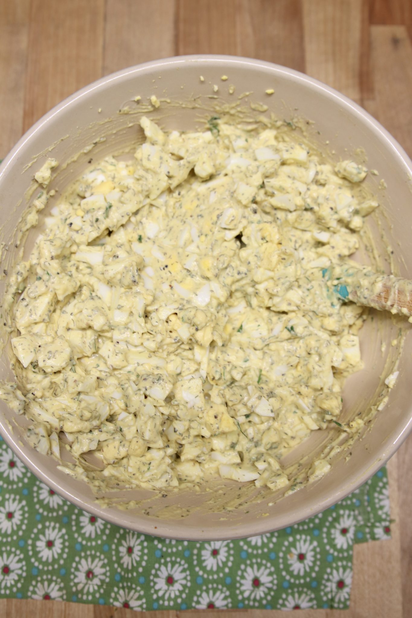 Chopped egg salad in a bowl