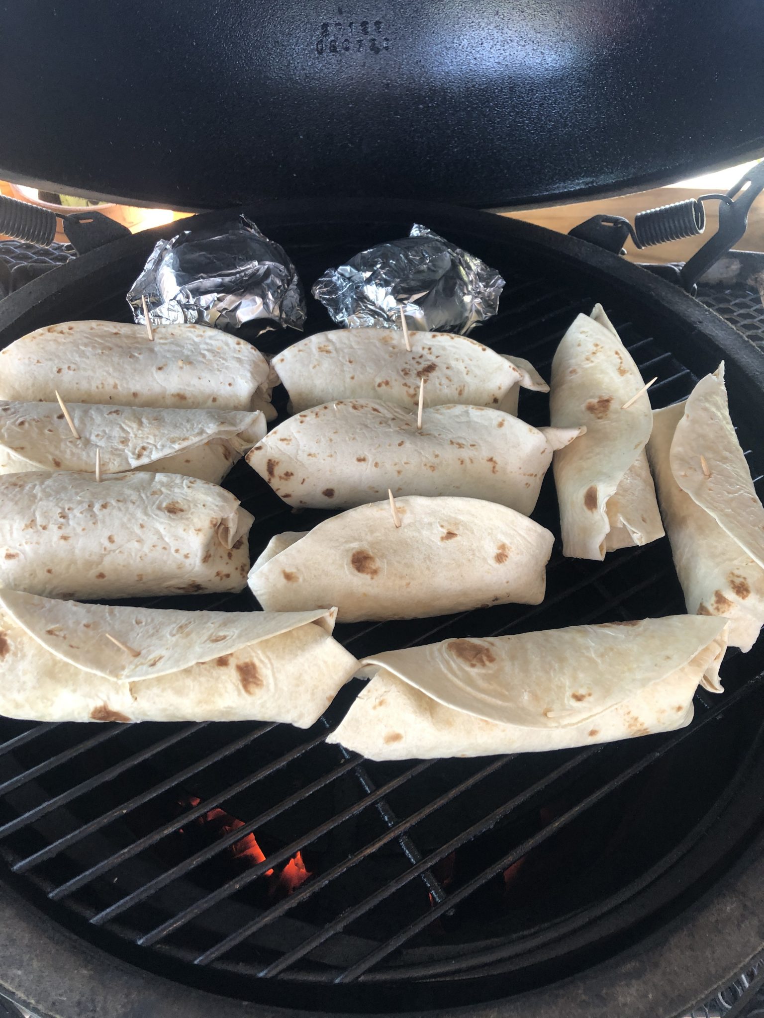 Burritos on a grill