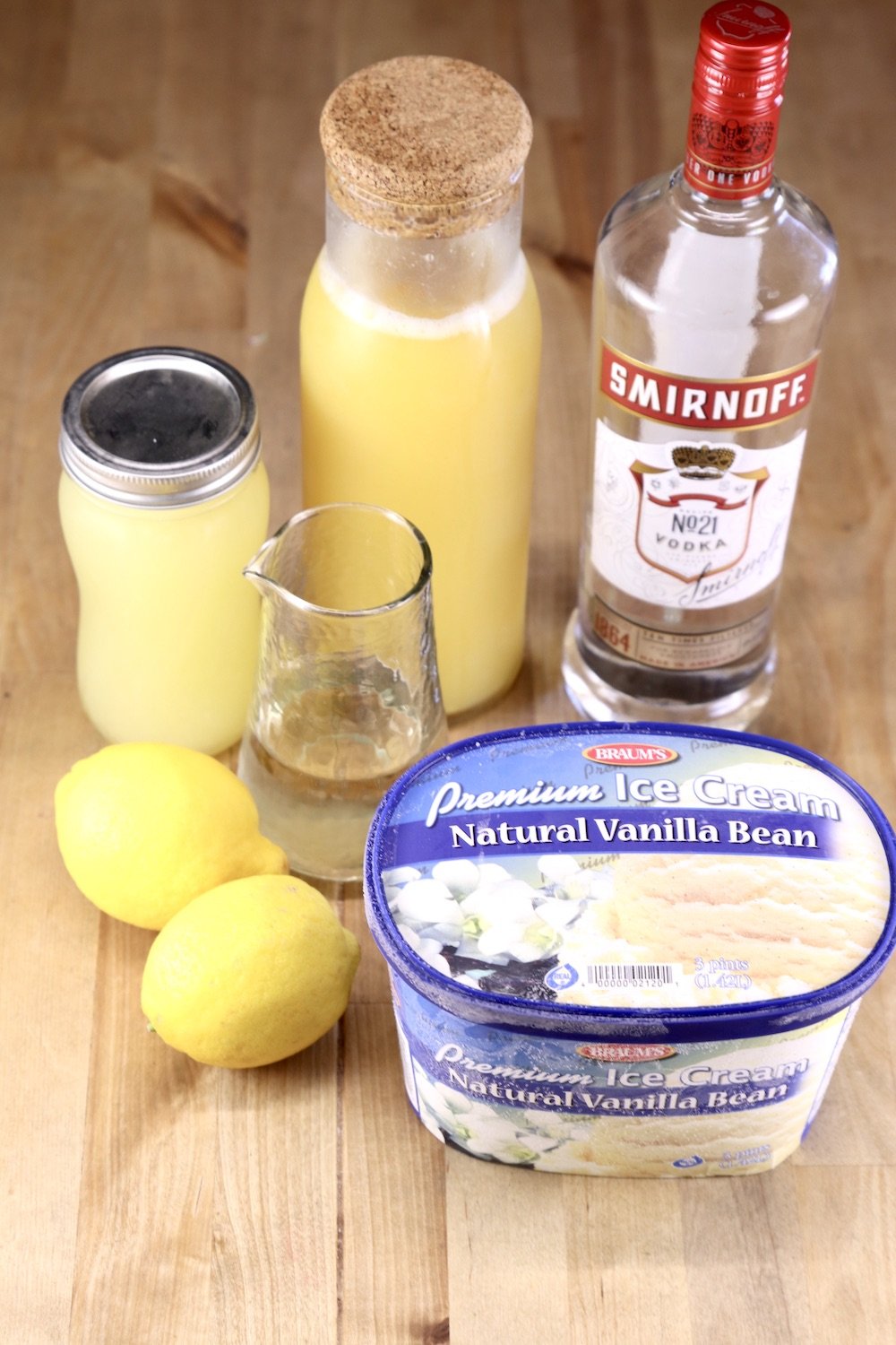 Ingredients for frosted vodka pineapple lemonade