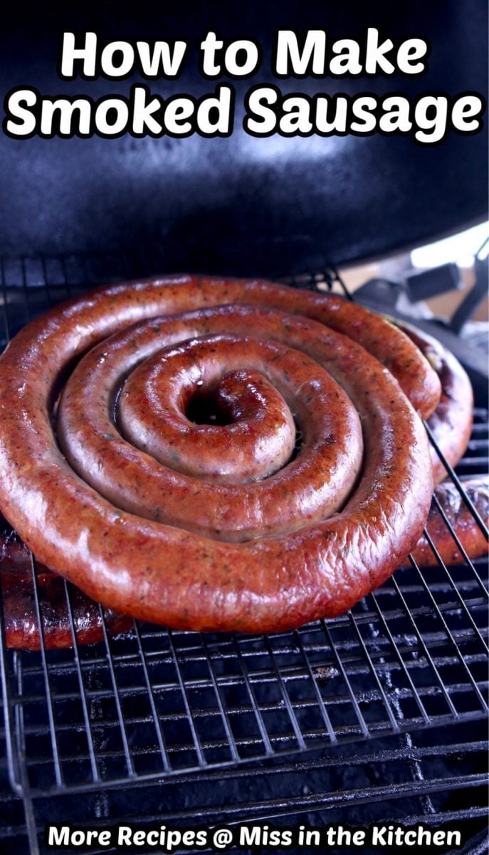 smoked sausage coil on the grill