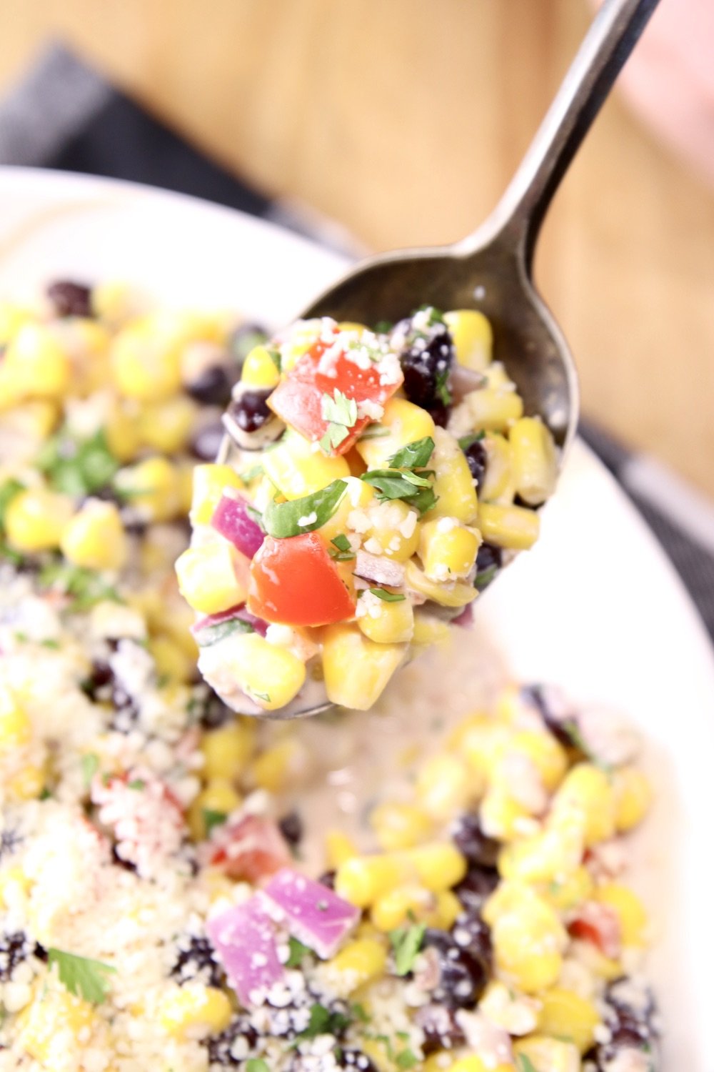 Black Bean and Corn Salad spoonful - closeup