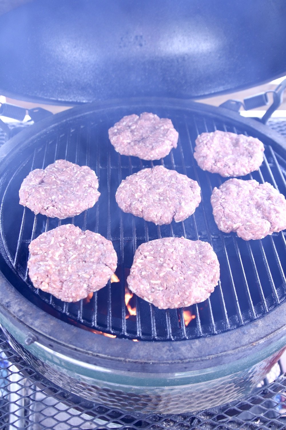 burgers on a big green egg grill