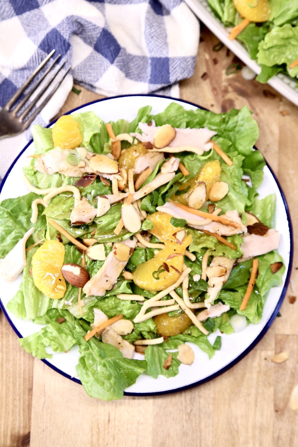 plate of salad with oranges and chicken