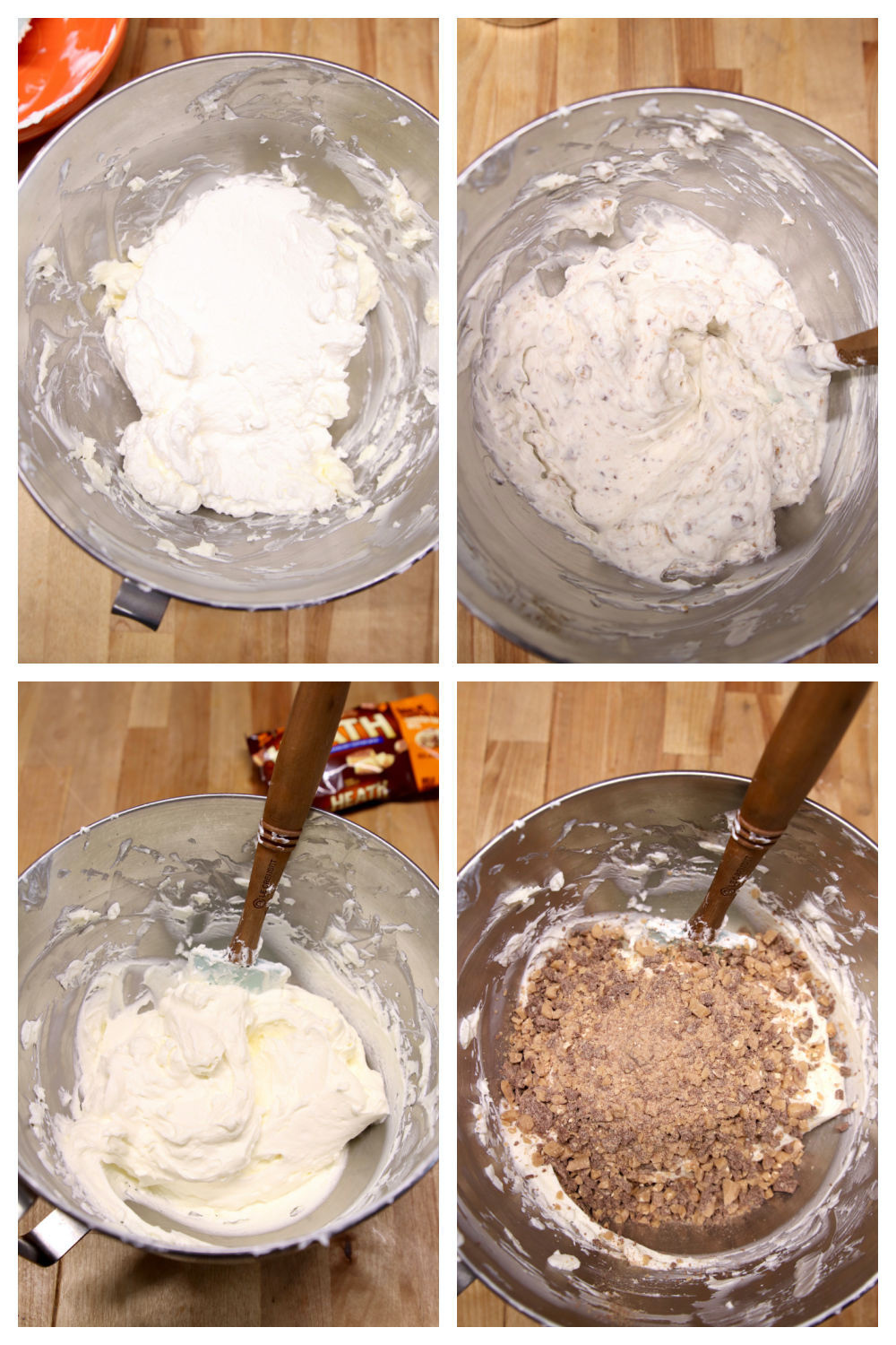 step by step making no bake toffee cheesecake collage