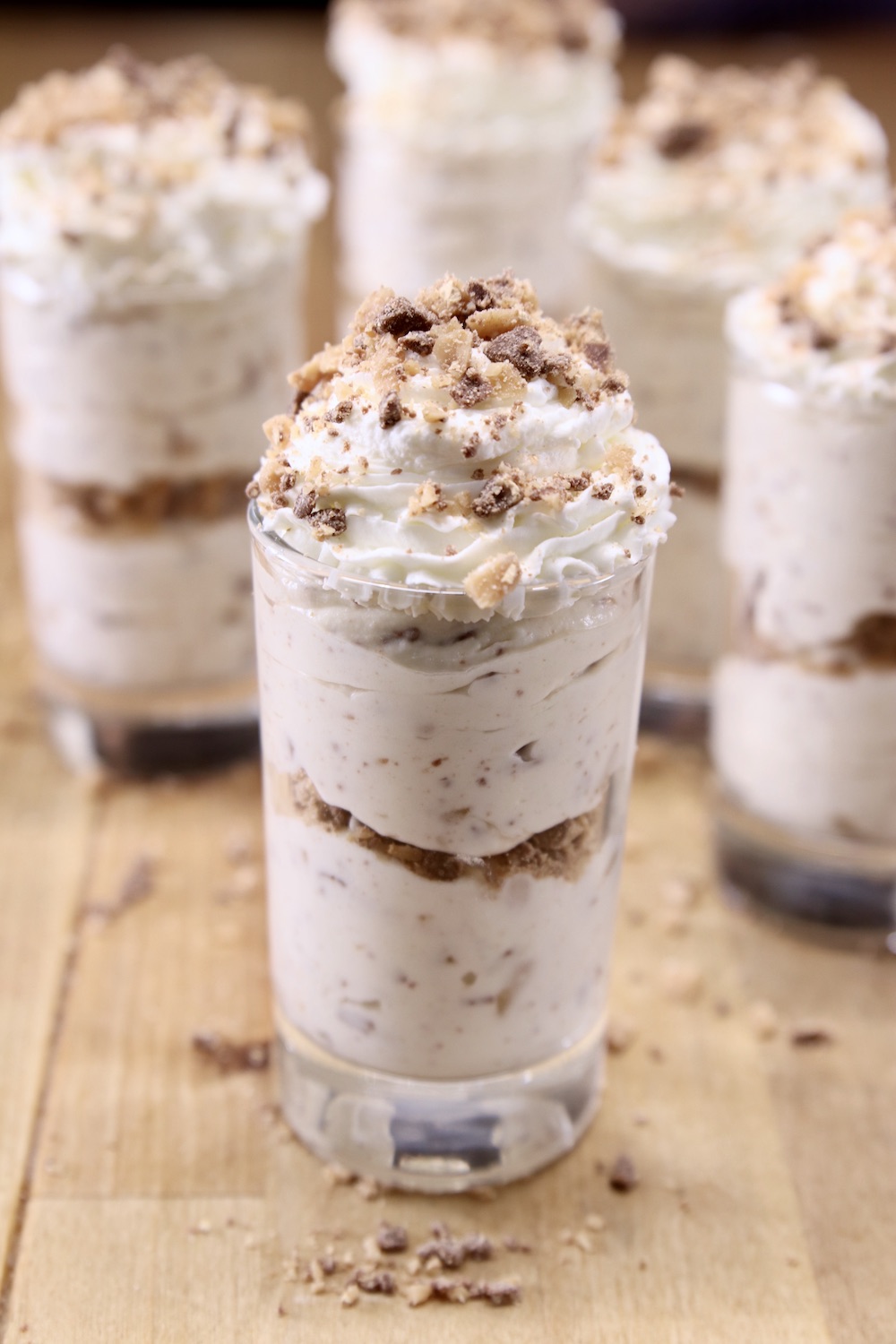Toffee No Bake Cheesecake in jars