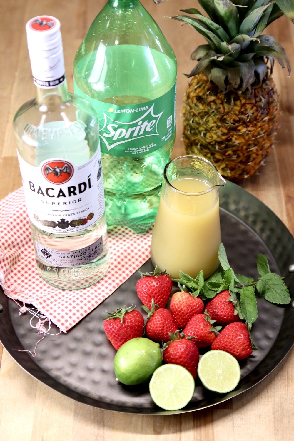 ingredients for strawberry pineapple mojitos