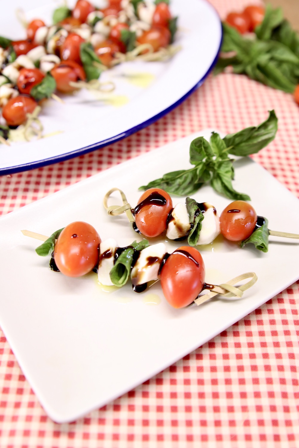 appetizer plate with caprese skewers
