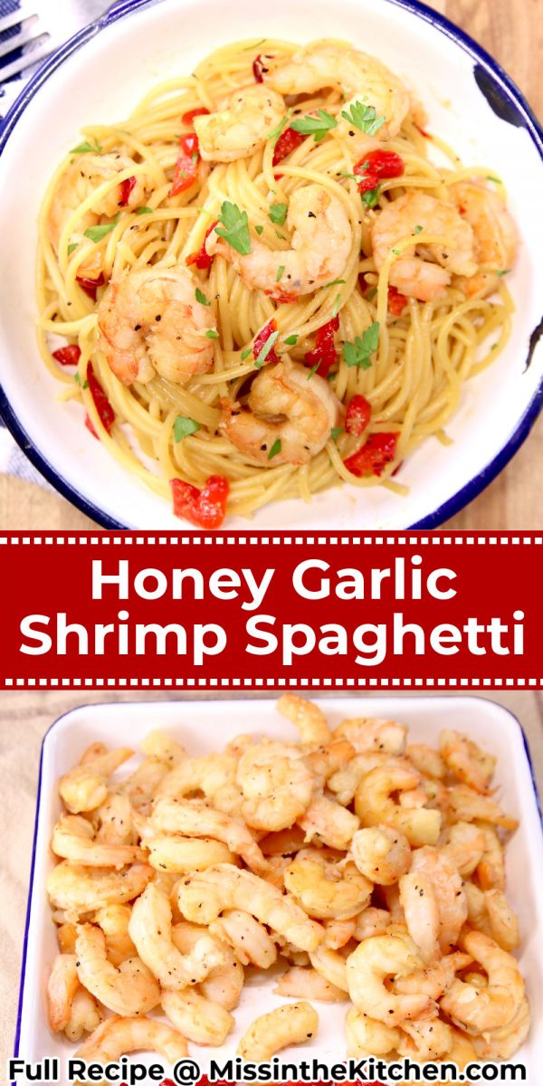 Collage of honey garlic shrimp: served in a bowl/ shrimp after grilling