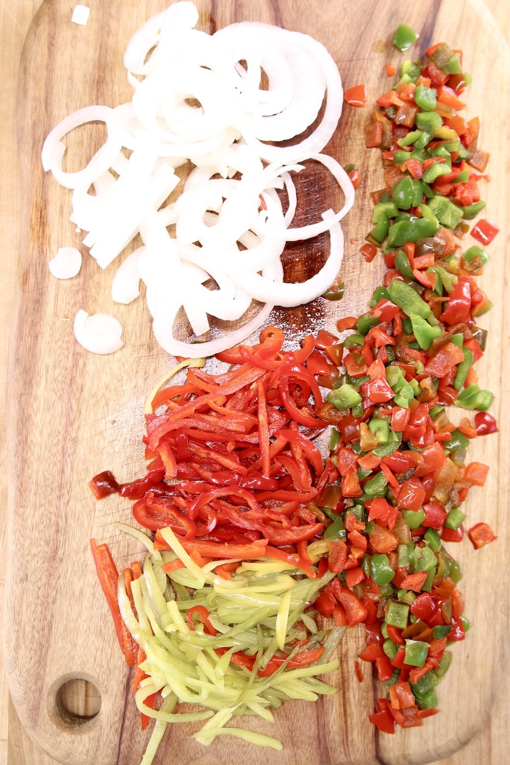 sliced onions and bell peppers