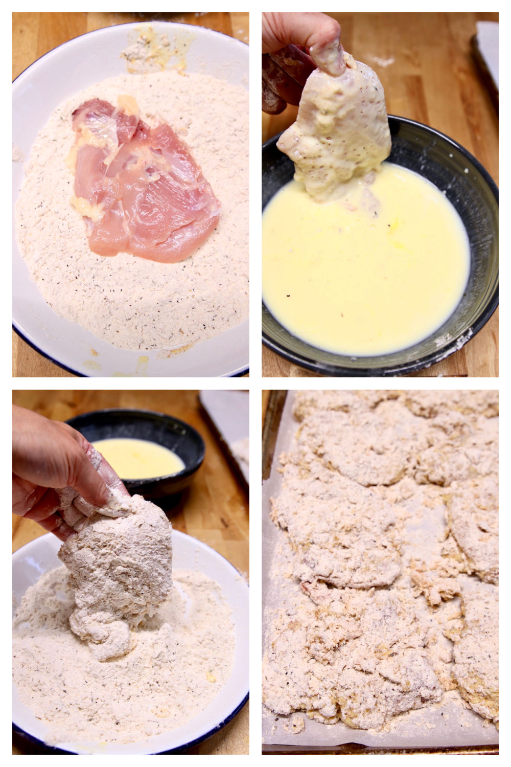 breading chicken thighs collage