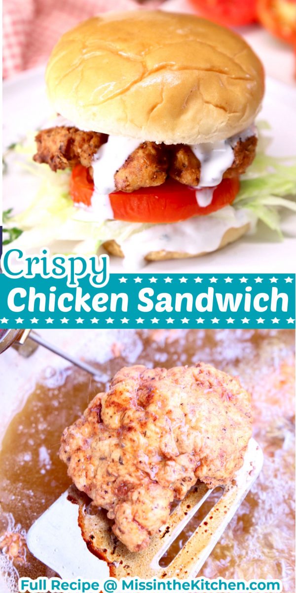 Collage: Crispy chicken sandwich/ frying chicken