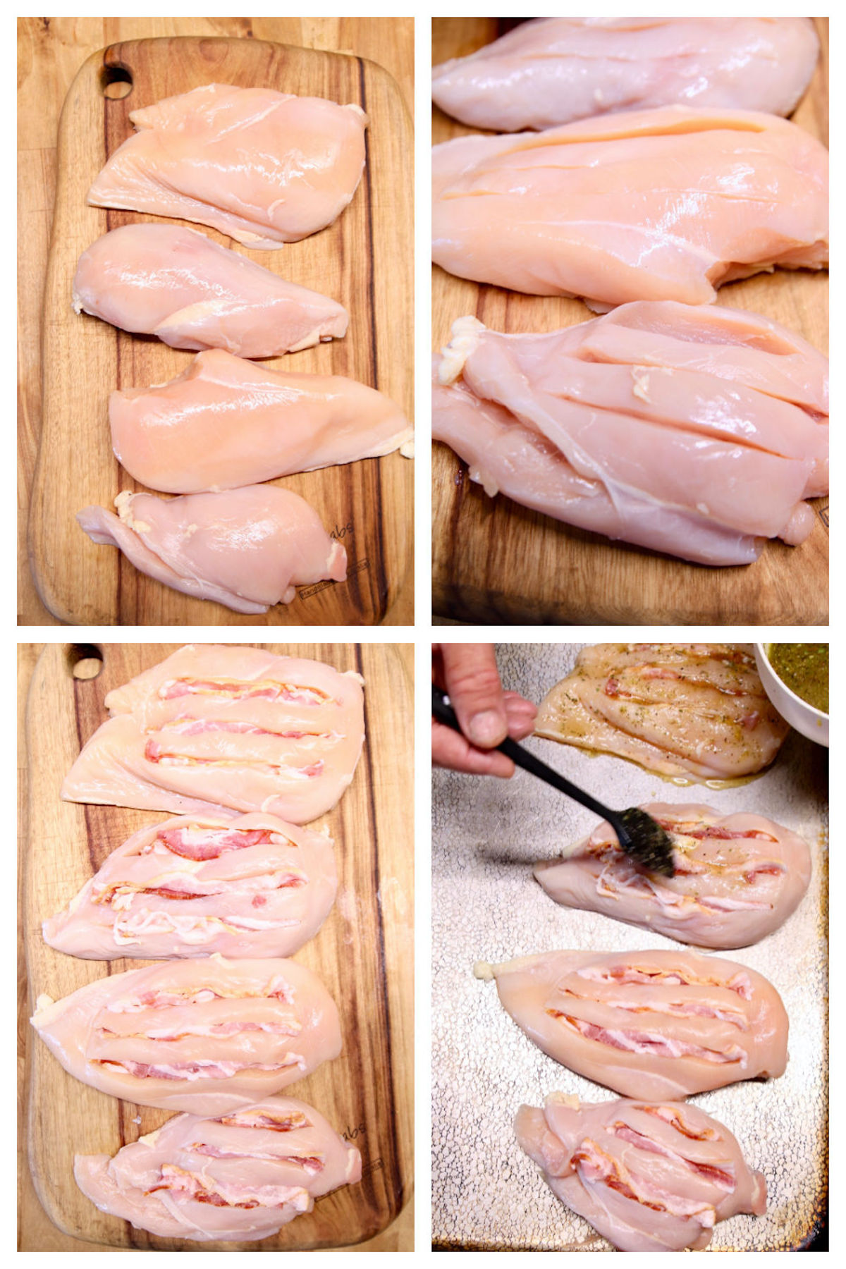 collage stuffing chicken with bacon