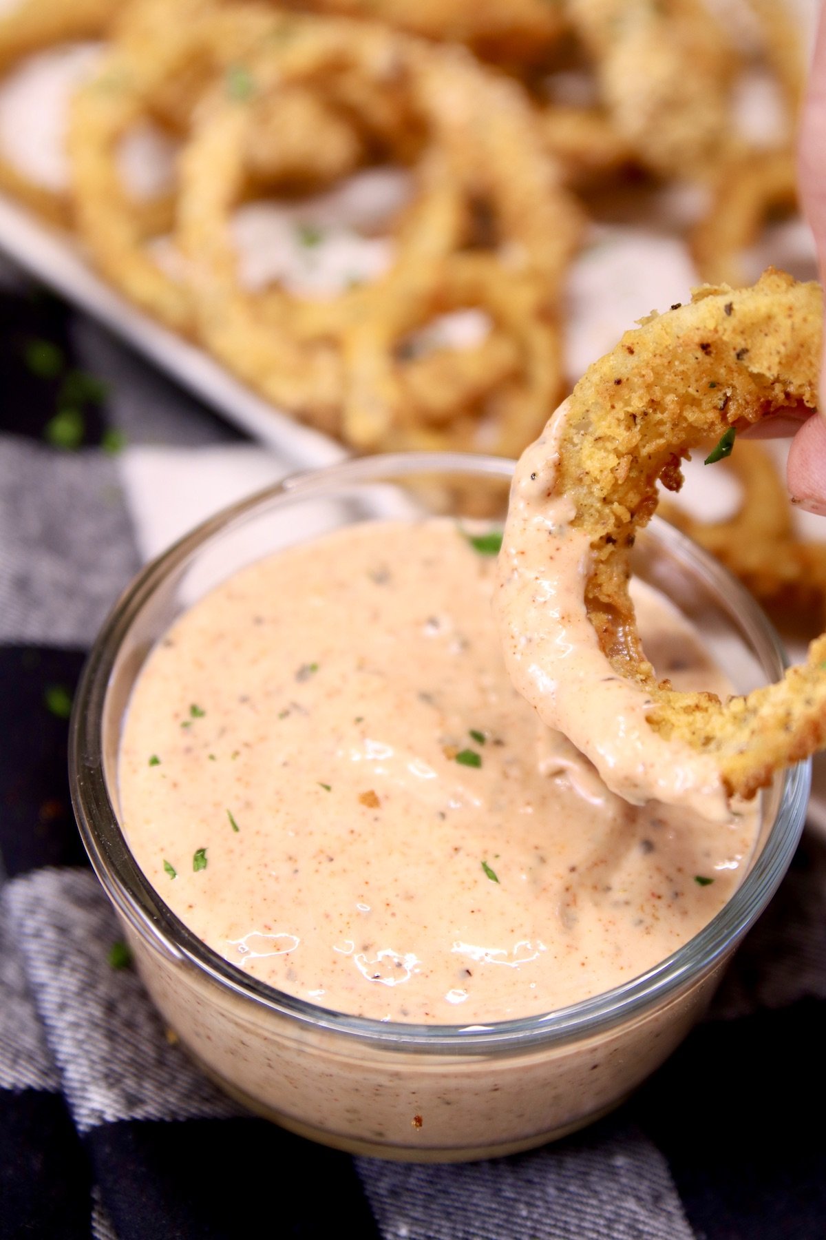 Blooming Onion Sauce with onion ring dipping