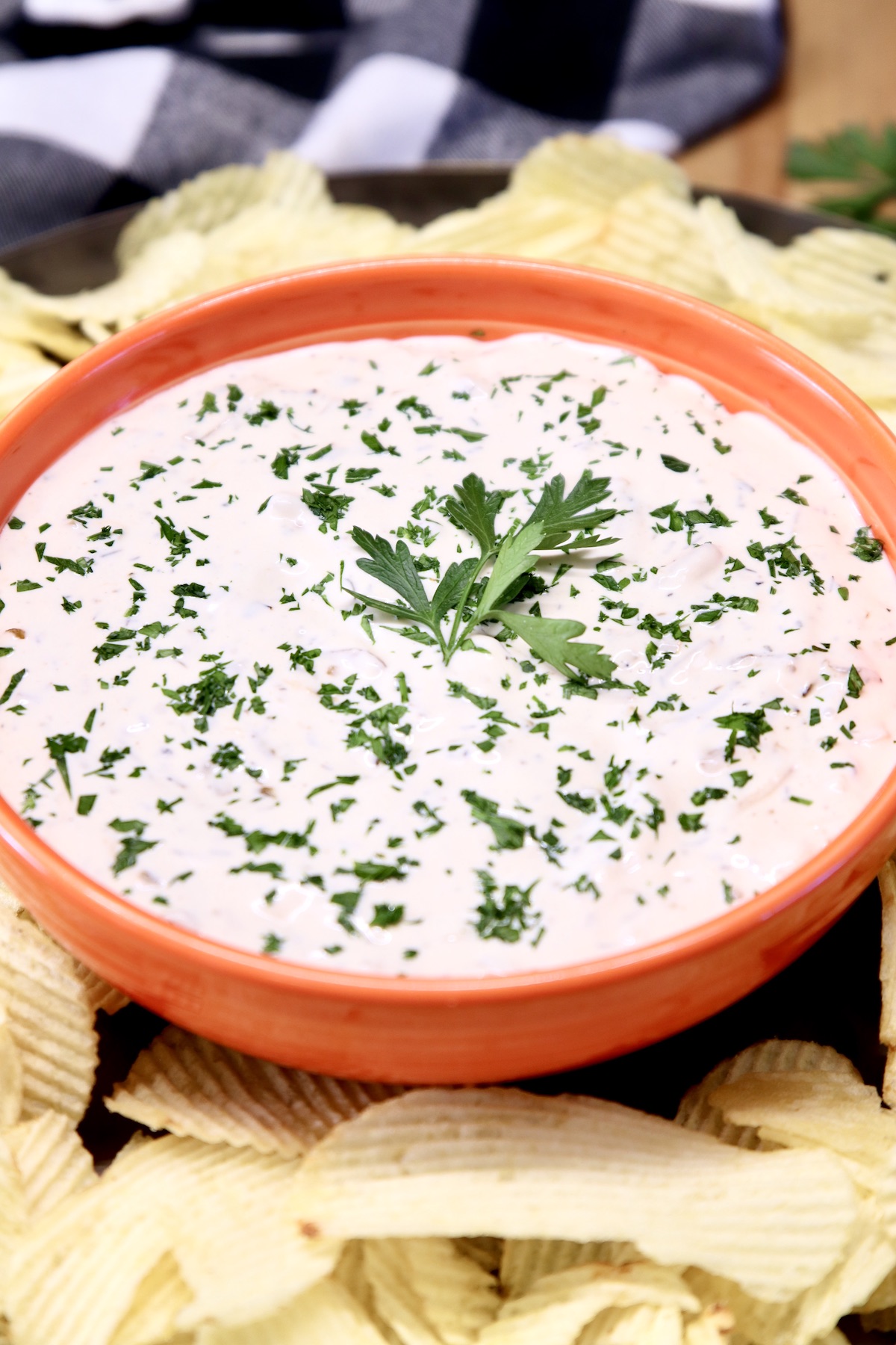 bowl of onion dip with chips