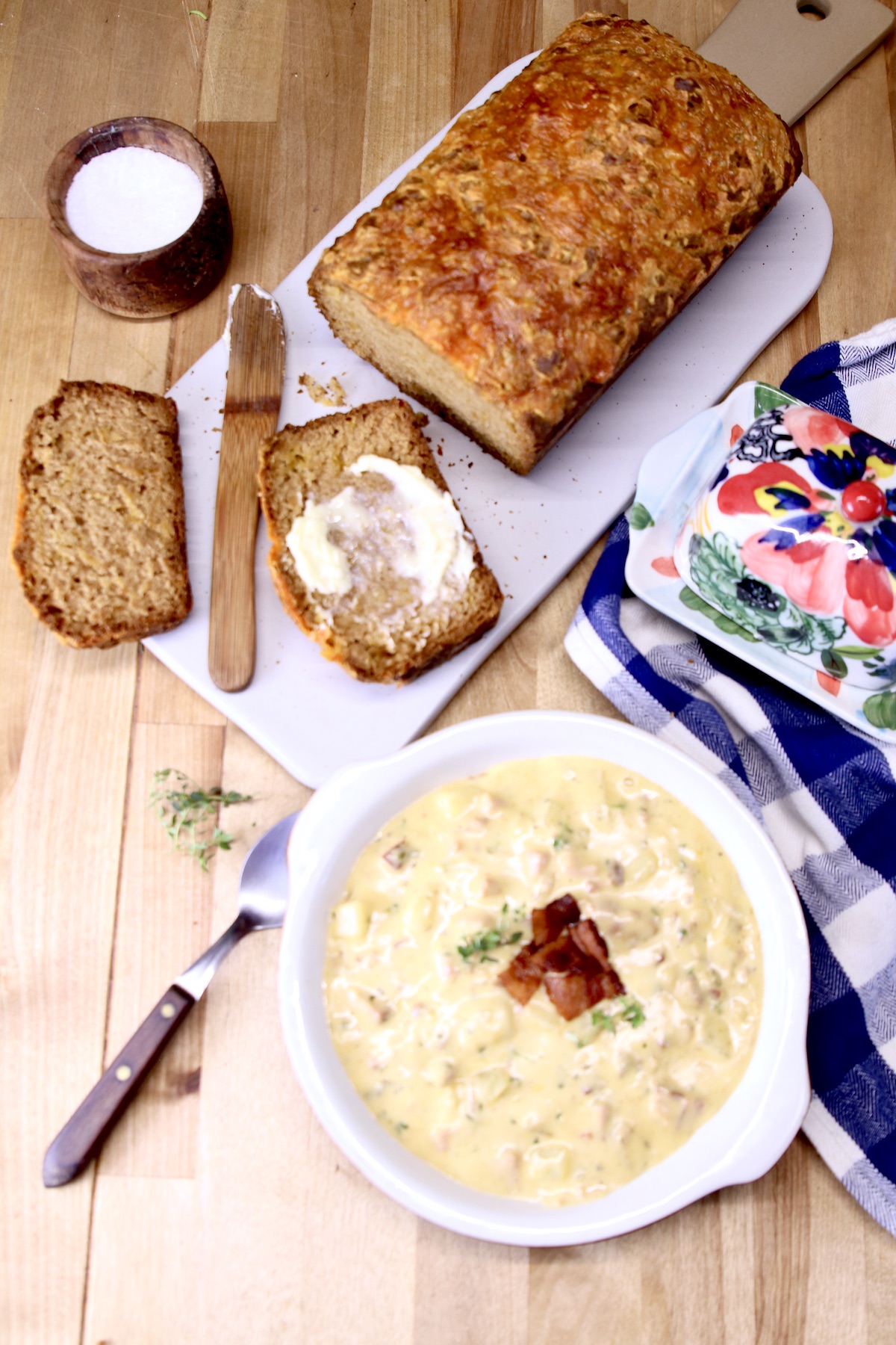 ham and cheese soup with beer bread