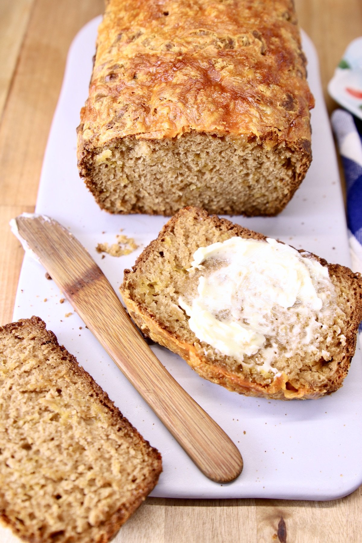 Cheddar Beer Bread Sliced with butter