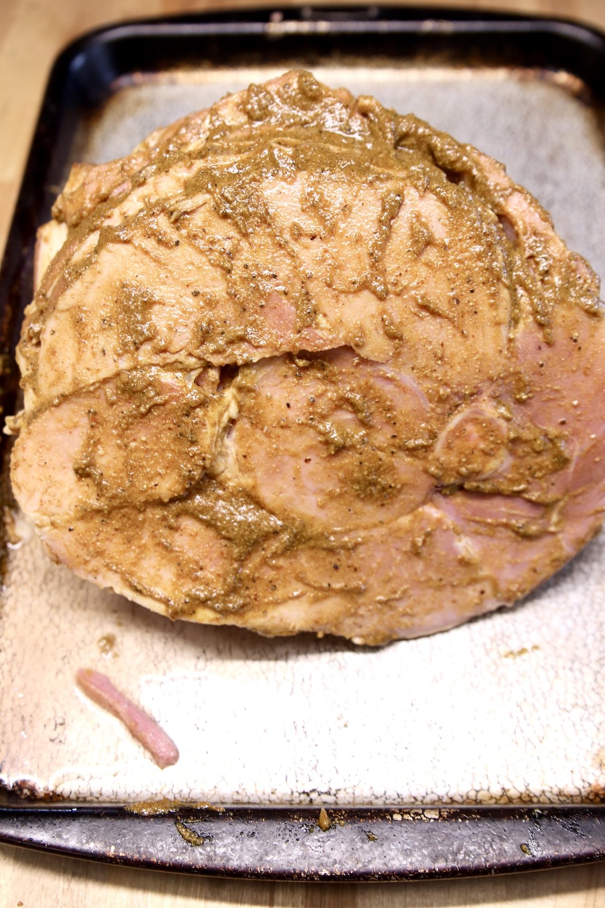 ham with mustard glaze before cooking
