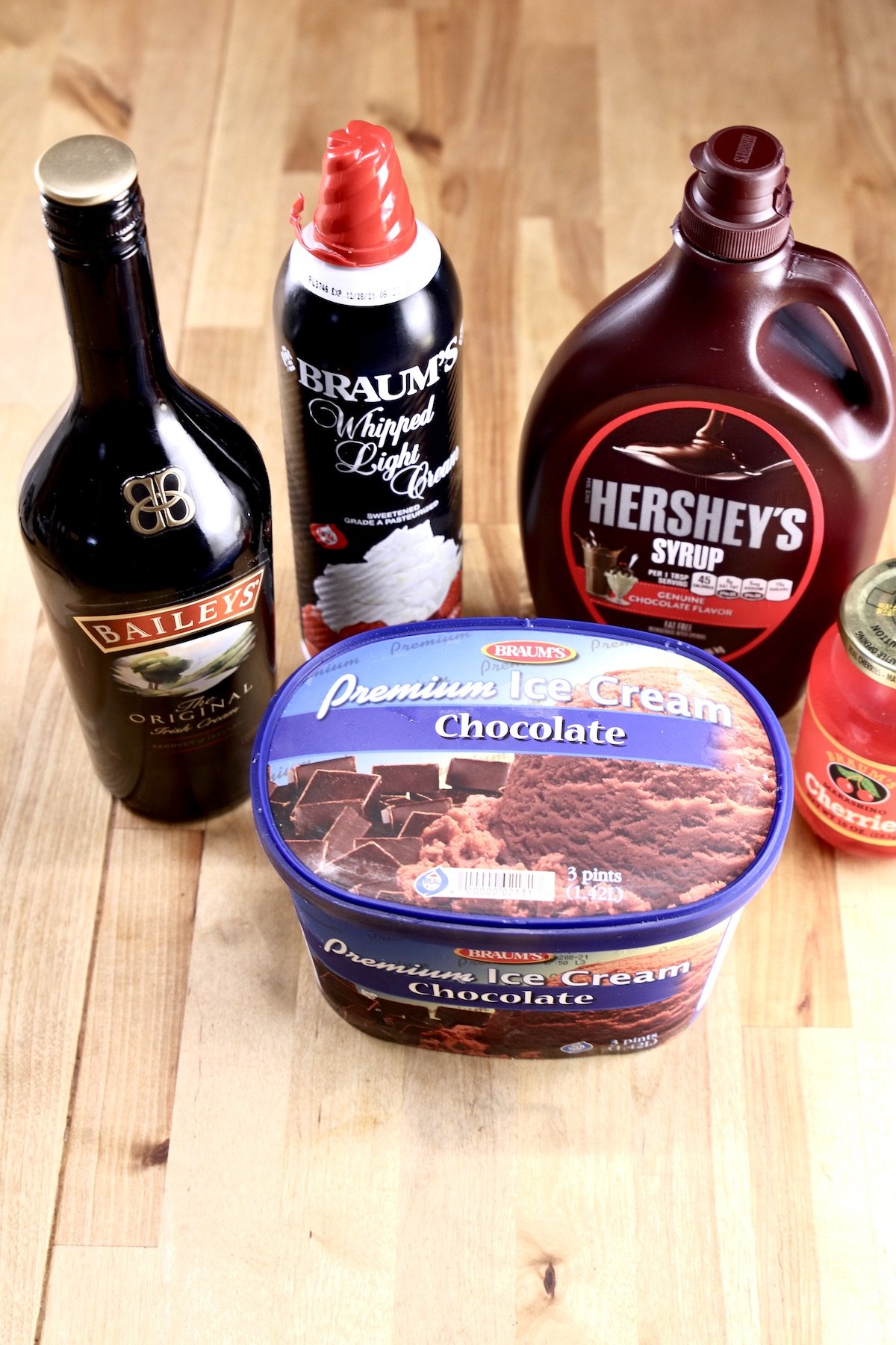 ingredients for chocolate shake with Irish Cream