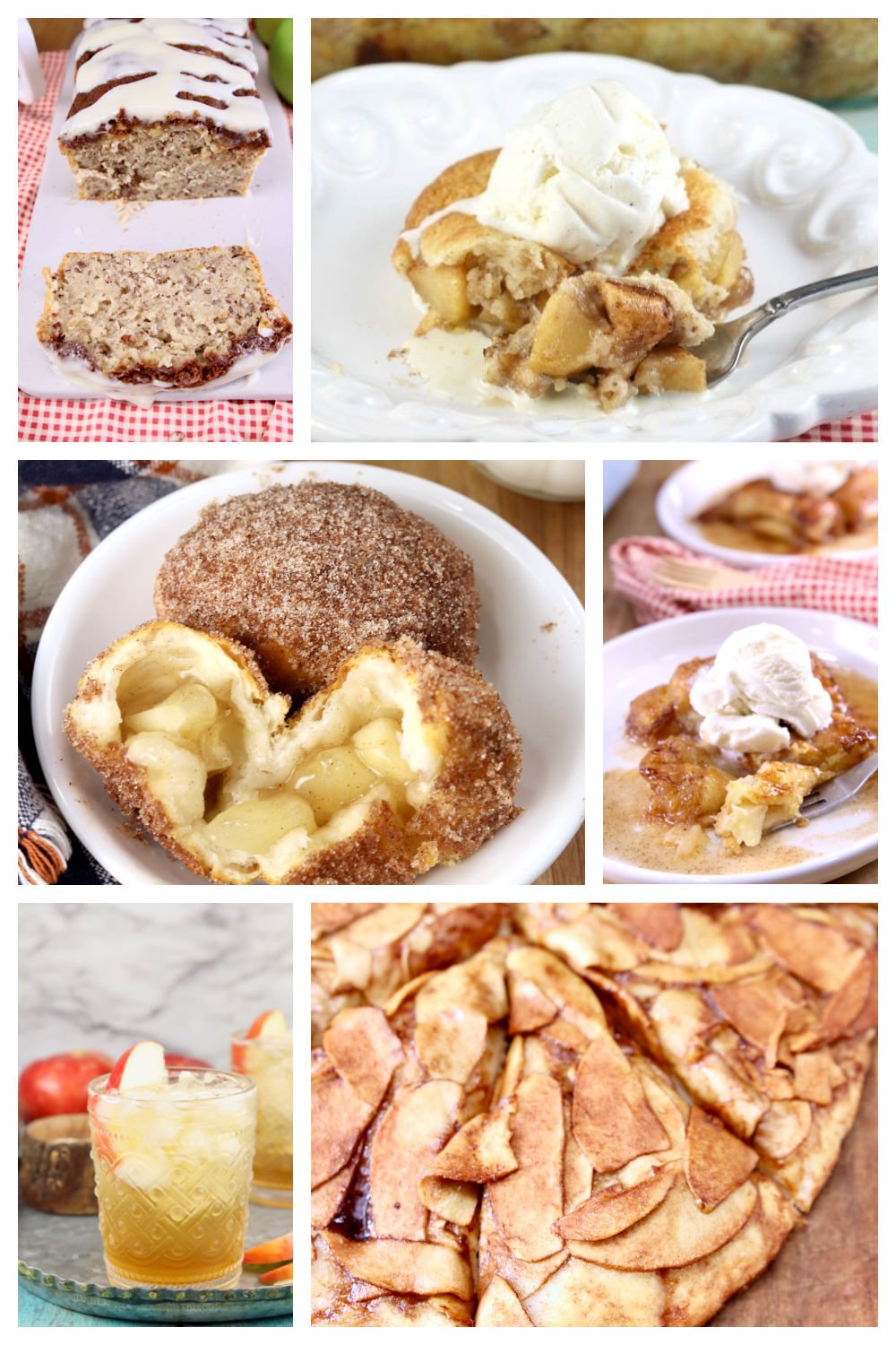 collage of apple desserts and drinks