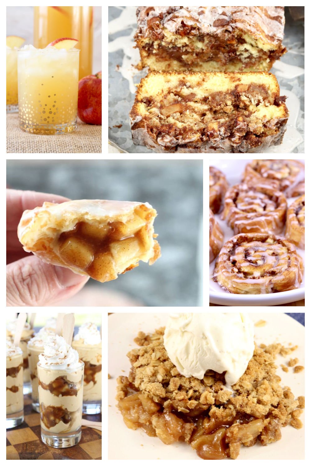 collage of apple desserts and drinks