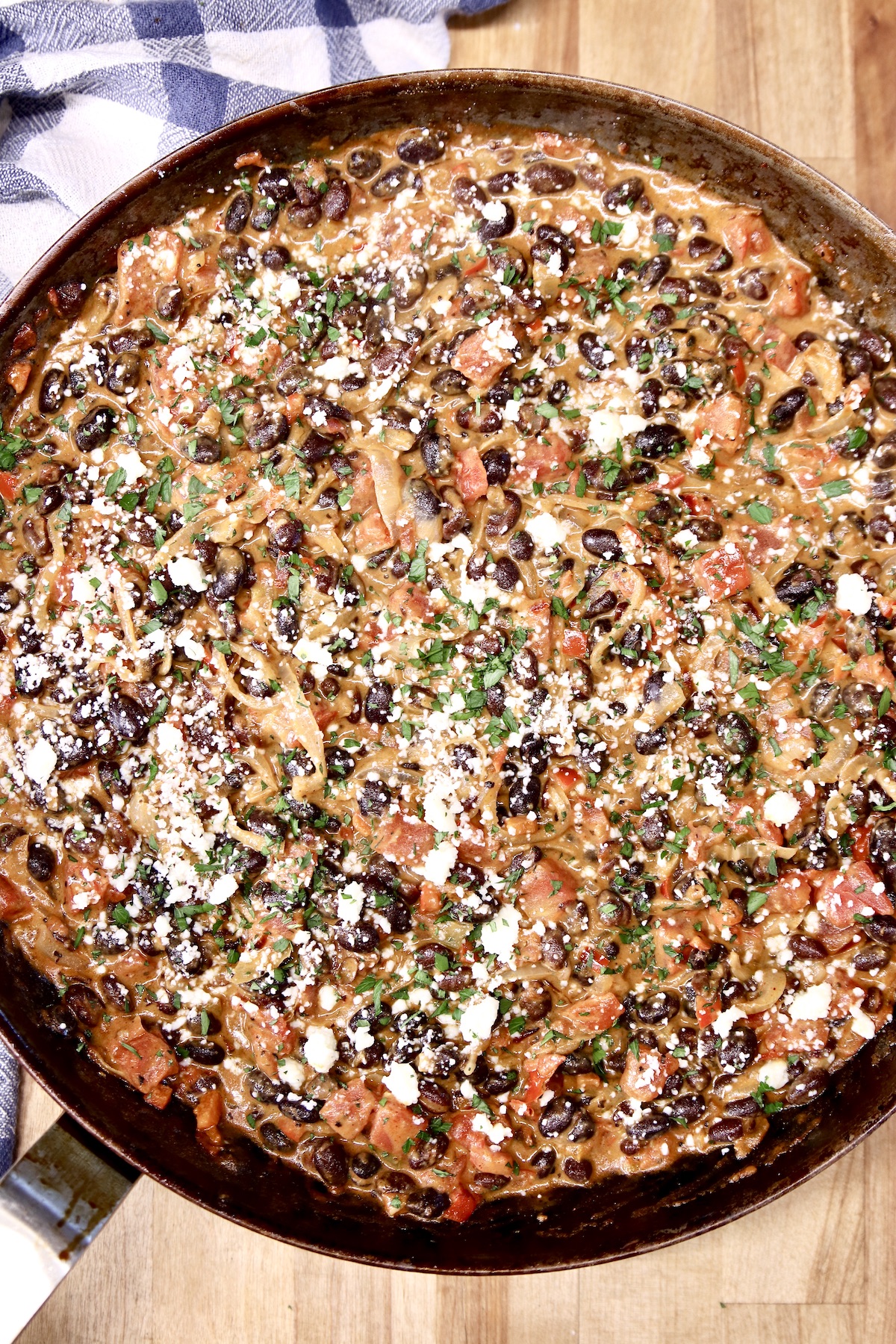 black bean skillet with cilantro and cotija cheese