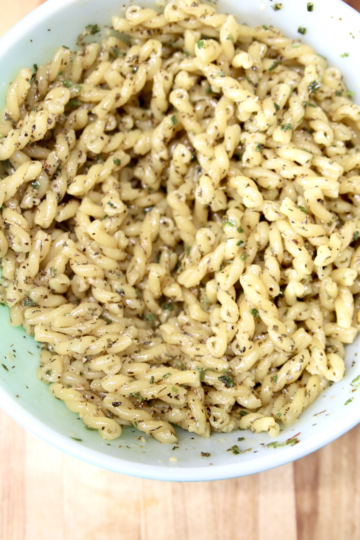 pasta with Italian herb dressing in a bowl