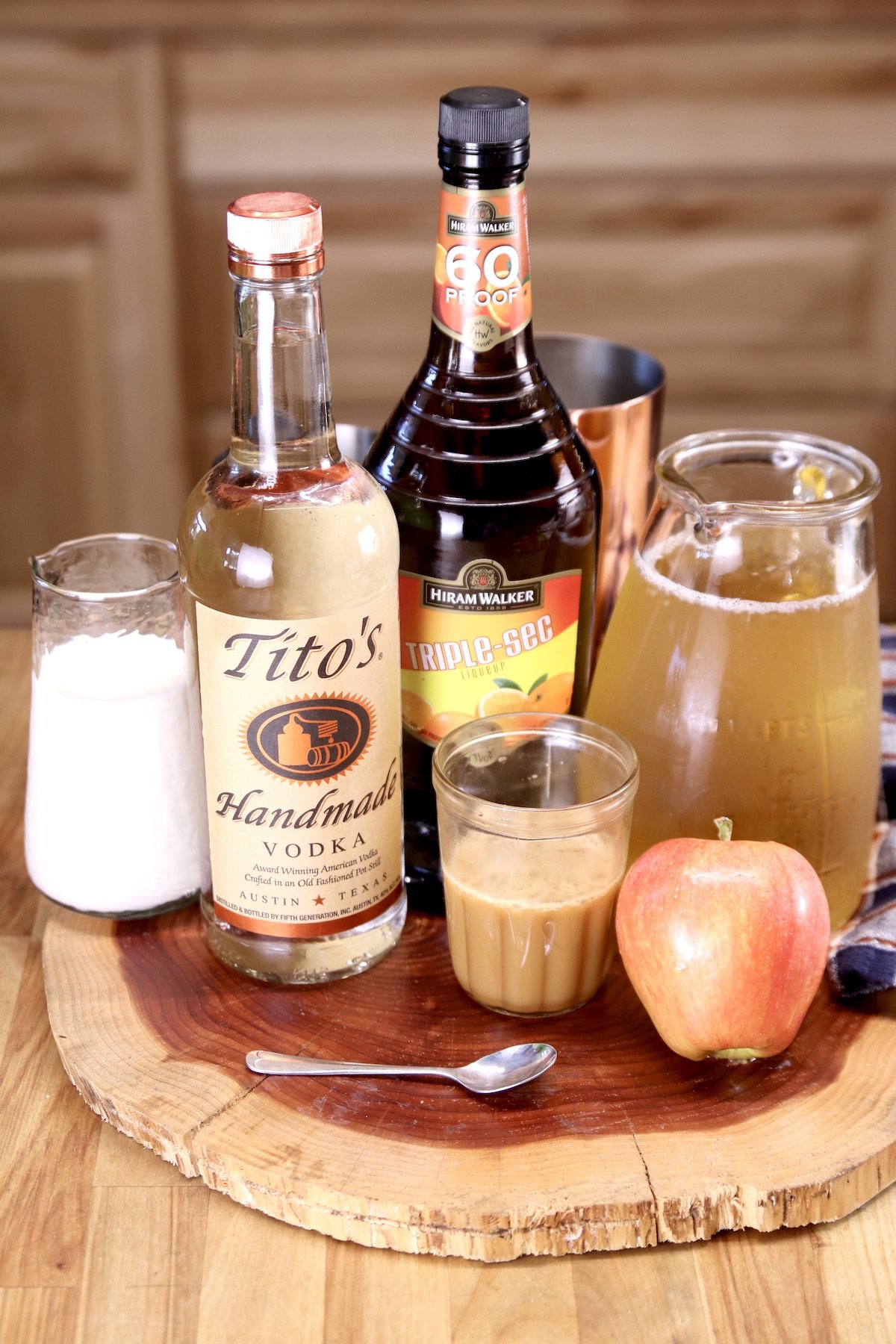 ingredients for caramel apple martini with Titos vodka