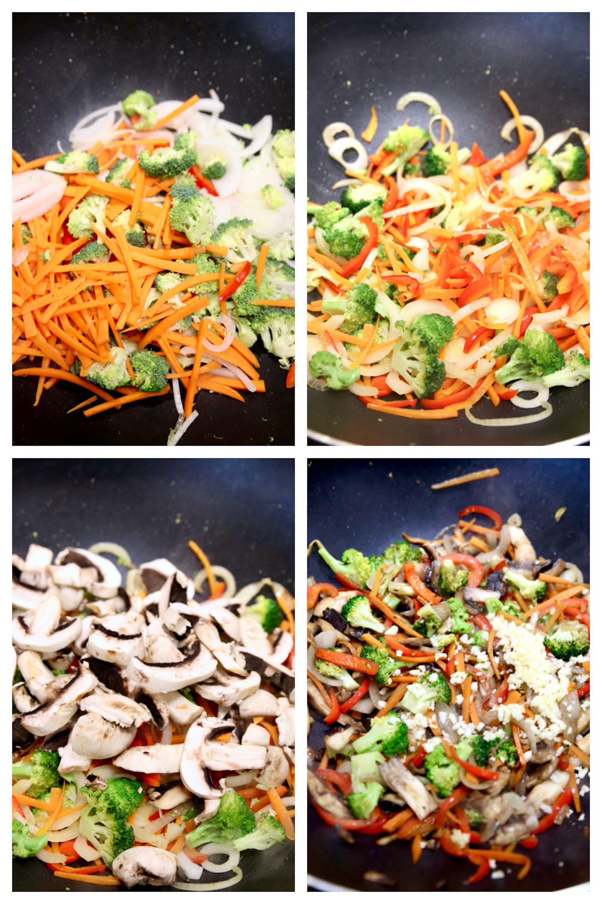 collage of cooking stir fry vegetables