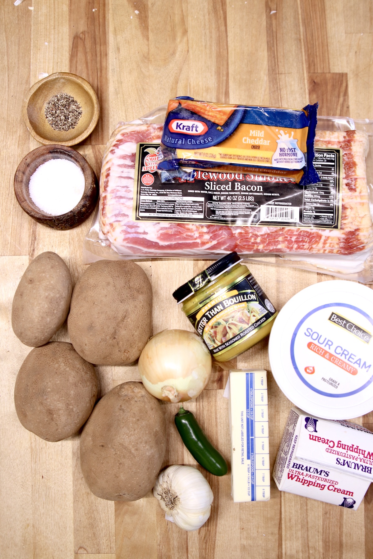 Ingredients for bacon hashbrown casserole