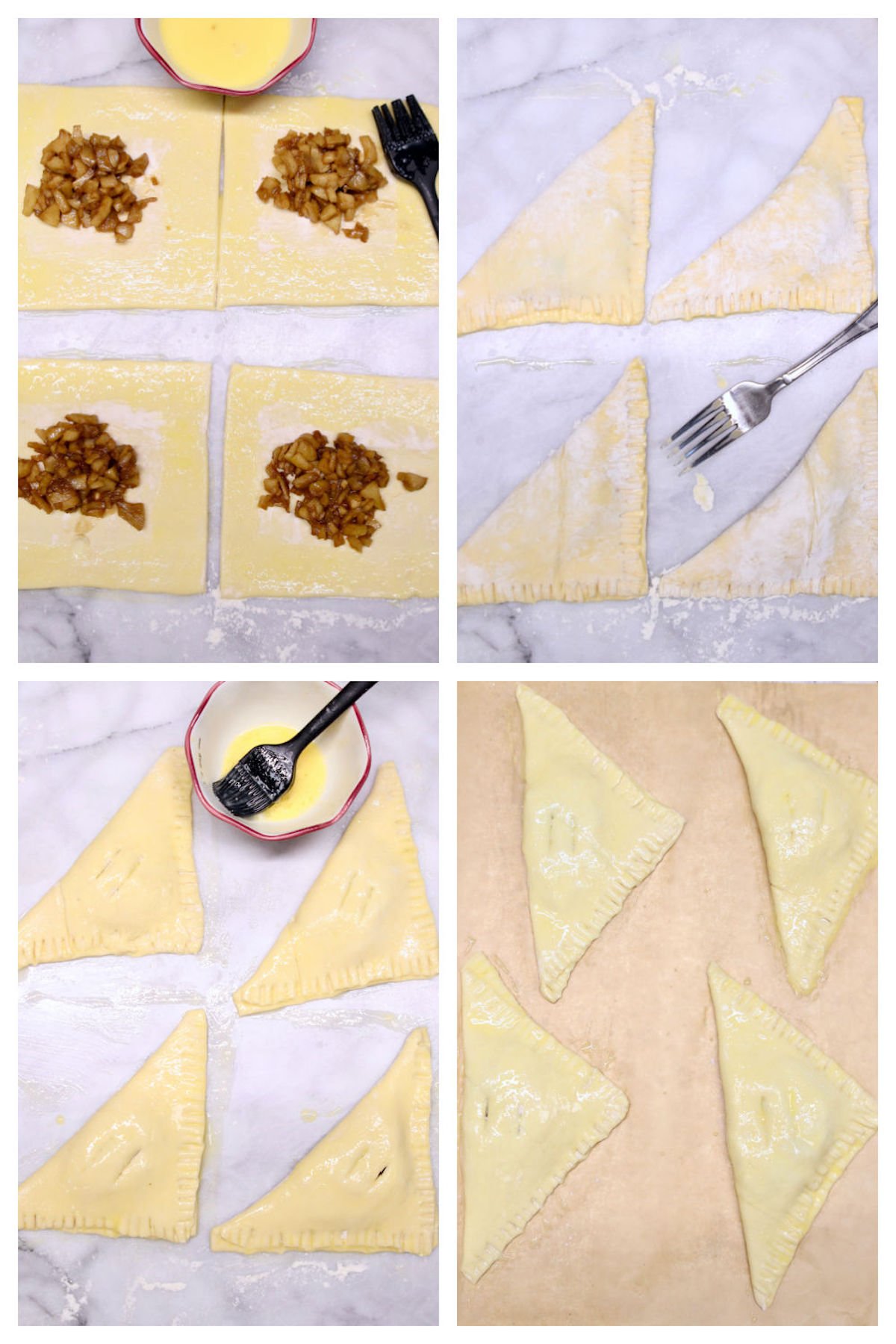 making apple turnovers with puff pastry collage