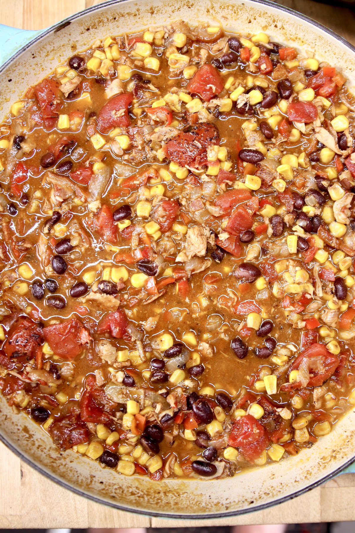 pan with chicken tortilla soup with corn and black beans