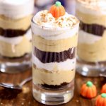 No Bake Pumpkin Cheesecake in individual dessert glasses