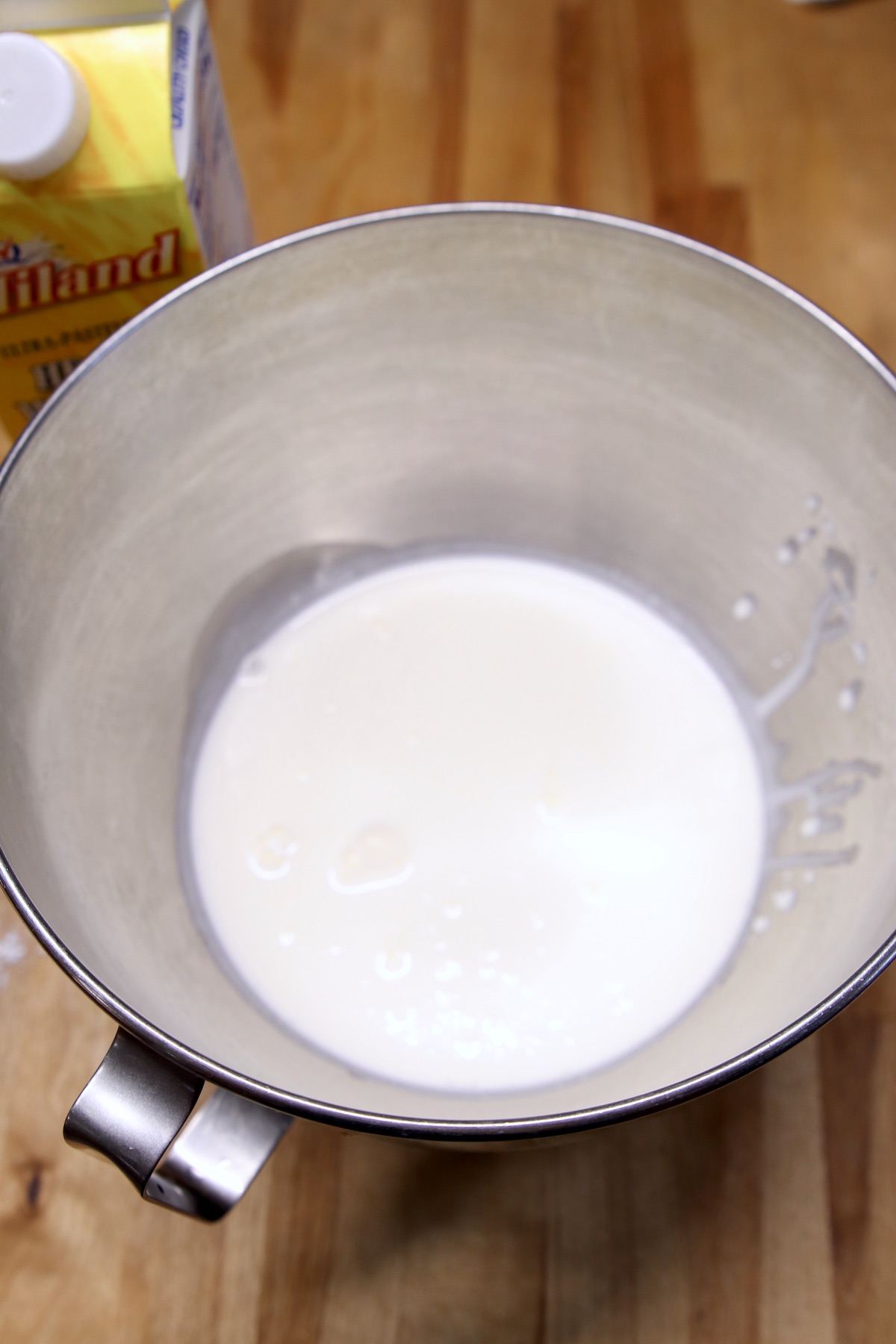 whipping cream in a bowl