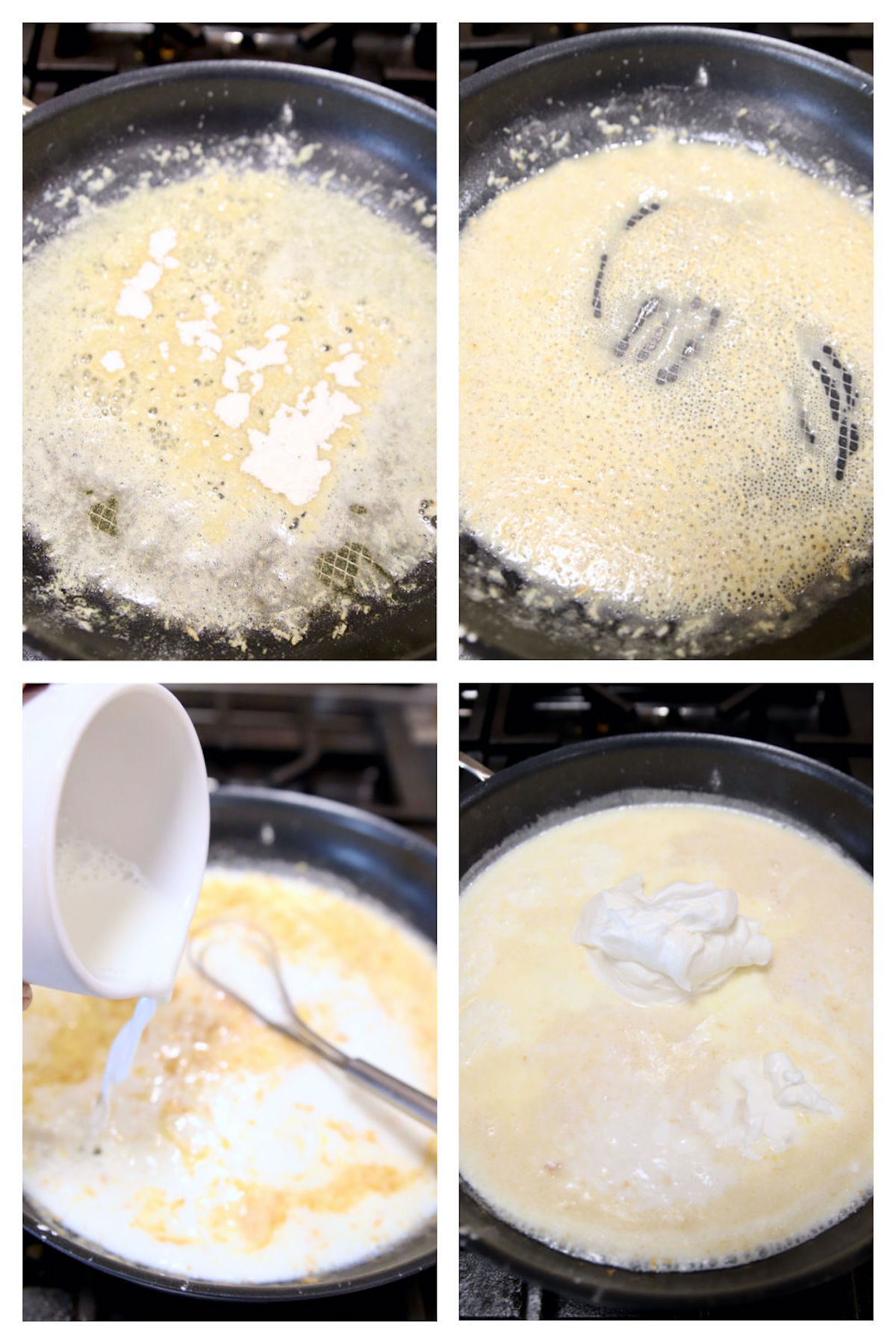 making creamy garlic sauce collage