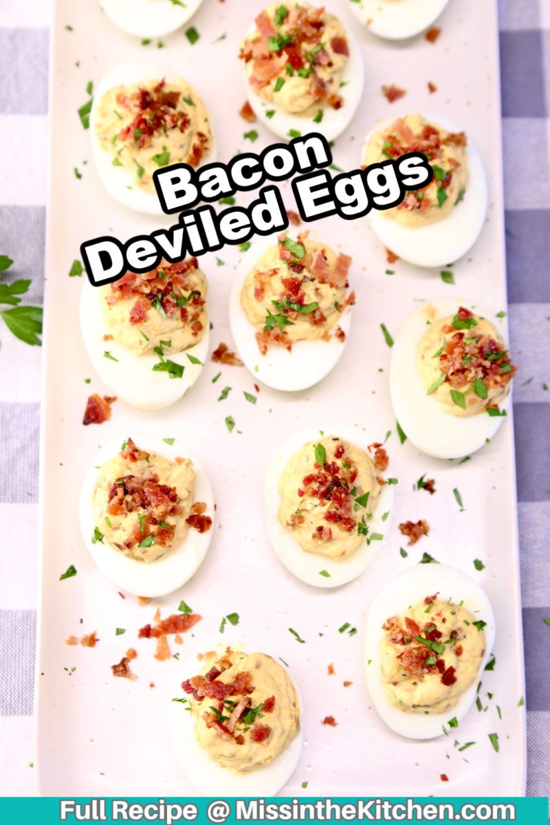 bacon deviled eggs with text overlay