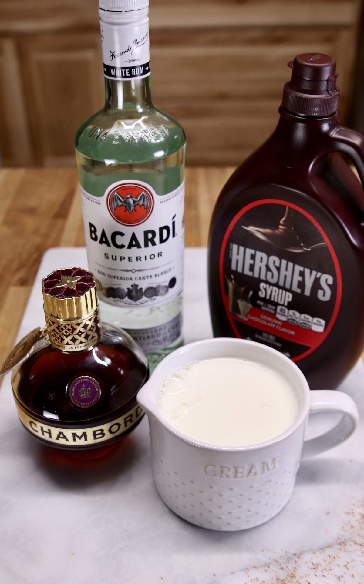 ingredients for boozy raspberry hot chocolate